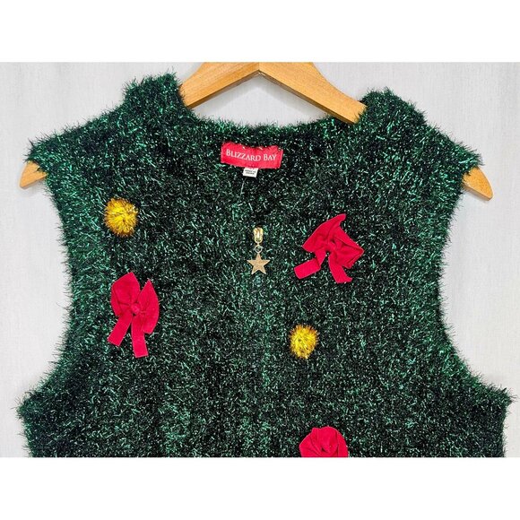 Blizzard Bay Men's Fuzzy Christmas Tree Ugly Christmas Sweater Vest Medium - Picture 3 of 8